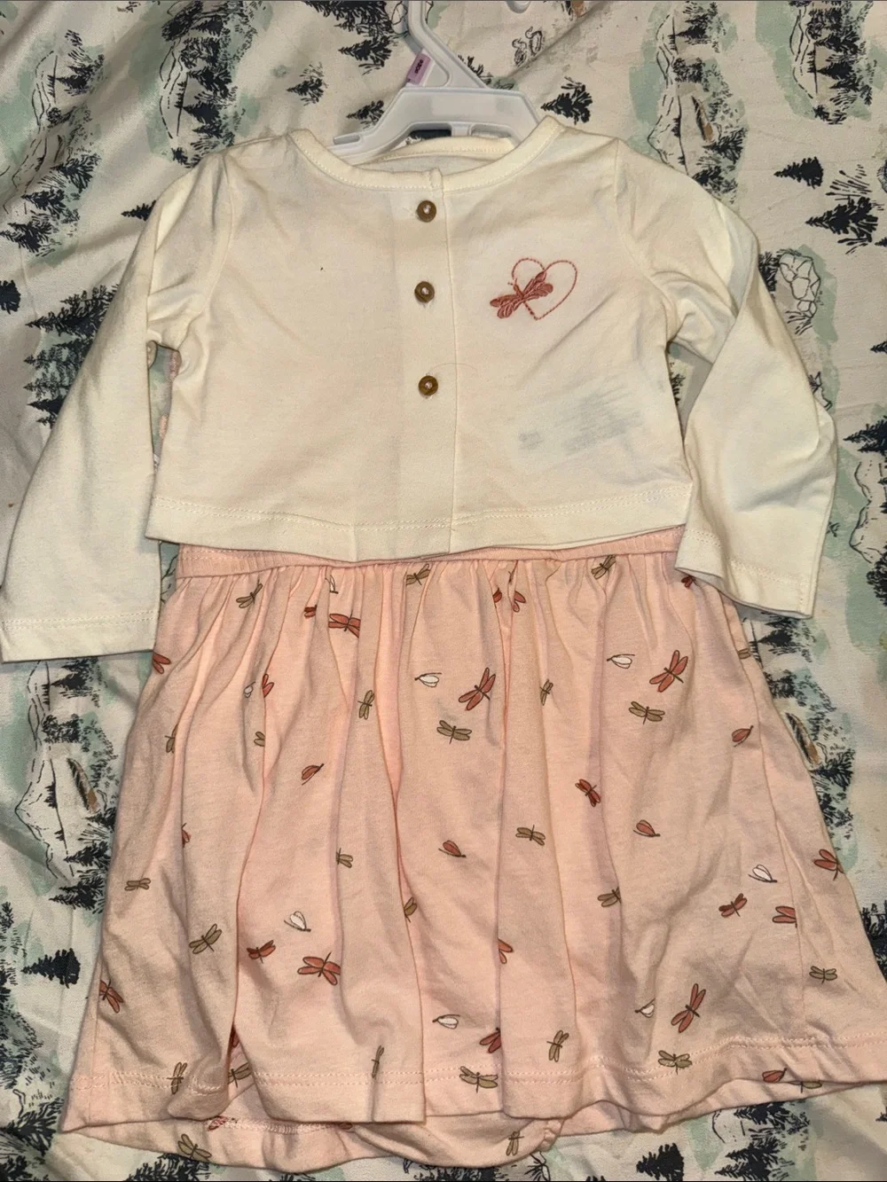 Carter's Light Pink Dragonfly Ruffle-Sleeve Dress with Cream Top NEW 9 month